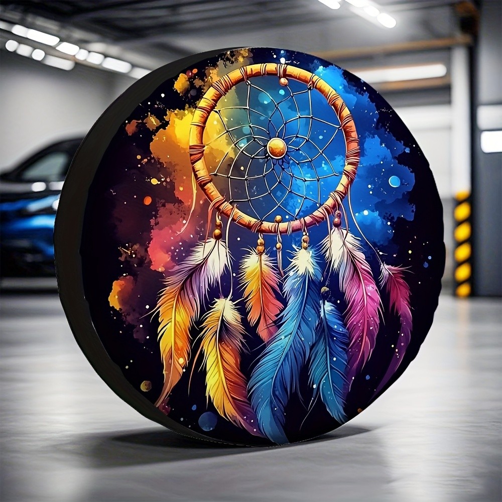 Outdoor Adventure Jeep - ฝาครอบยางรถยนต์ลาย Starry Night Dreamcatcher พิมพ์ลายสีน้ำสดใส โพลีเอสเตอร์ทนทาน