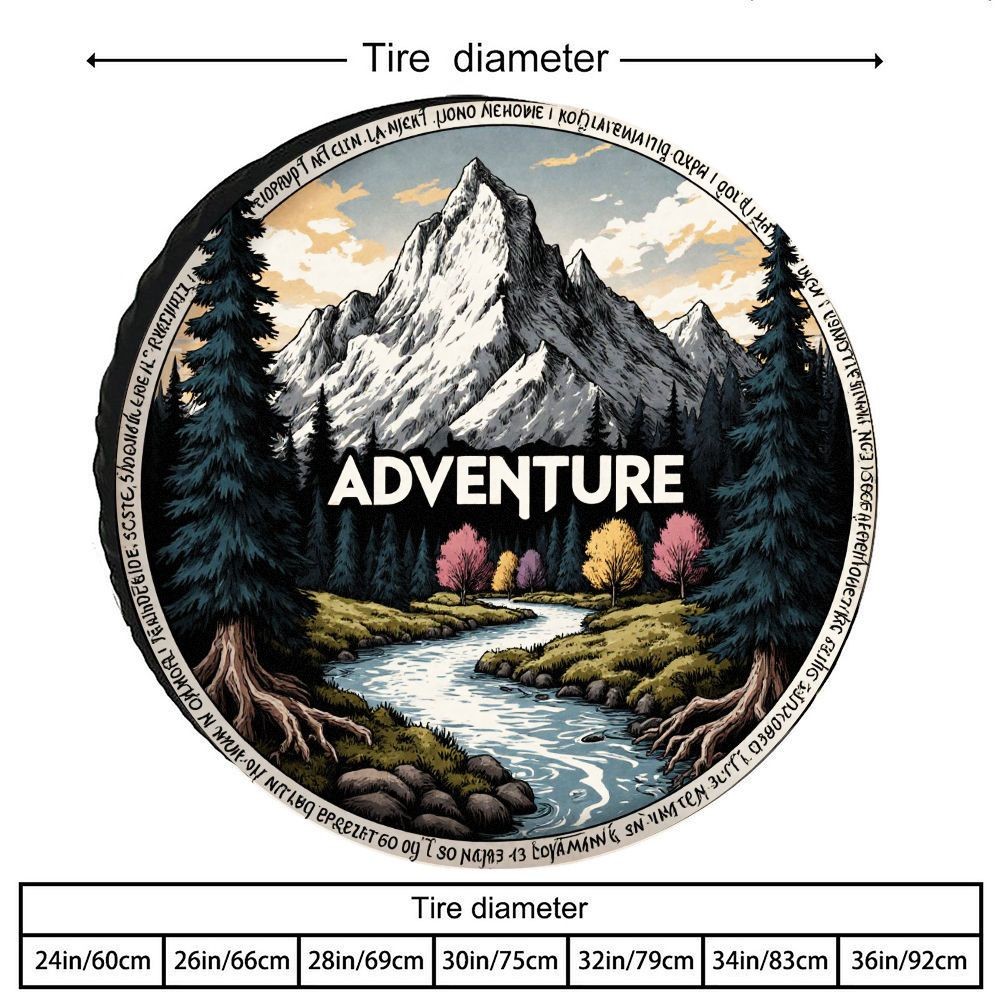 Outdoor Adventure Wear - ฝาครอบยางรถยนต์ลายวิวทิวทัศน์กลางแจ้งสไตล์วินเทจ ผลิตจากโพลีเอสเตอร์ ทนทานต่อการสึกหรอ เหมาะสำหรับรถยนต์และการตั้งแคมป์