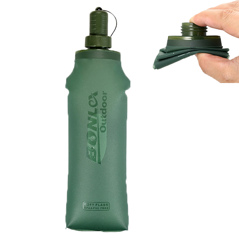 Outdoor Adventure Kit - ถุงน้ำแบบพับได้ขนาด 250 มล. 500 มล. ขวดน้ำแบบพับได้พร้อมฝาปิดกันฝุ่นสำหรับการเดินป่าขี่จักรยานผจญภัยกลางแจ้ง