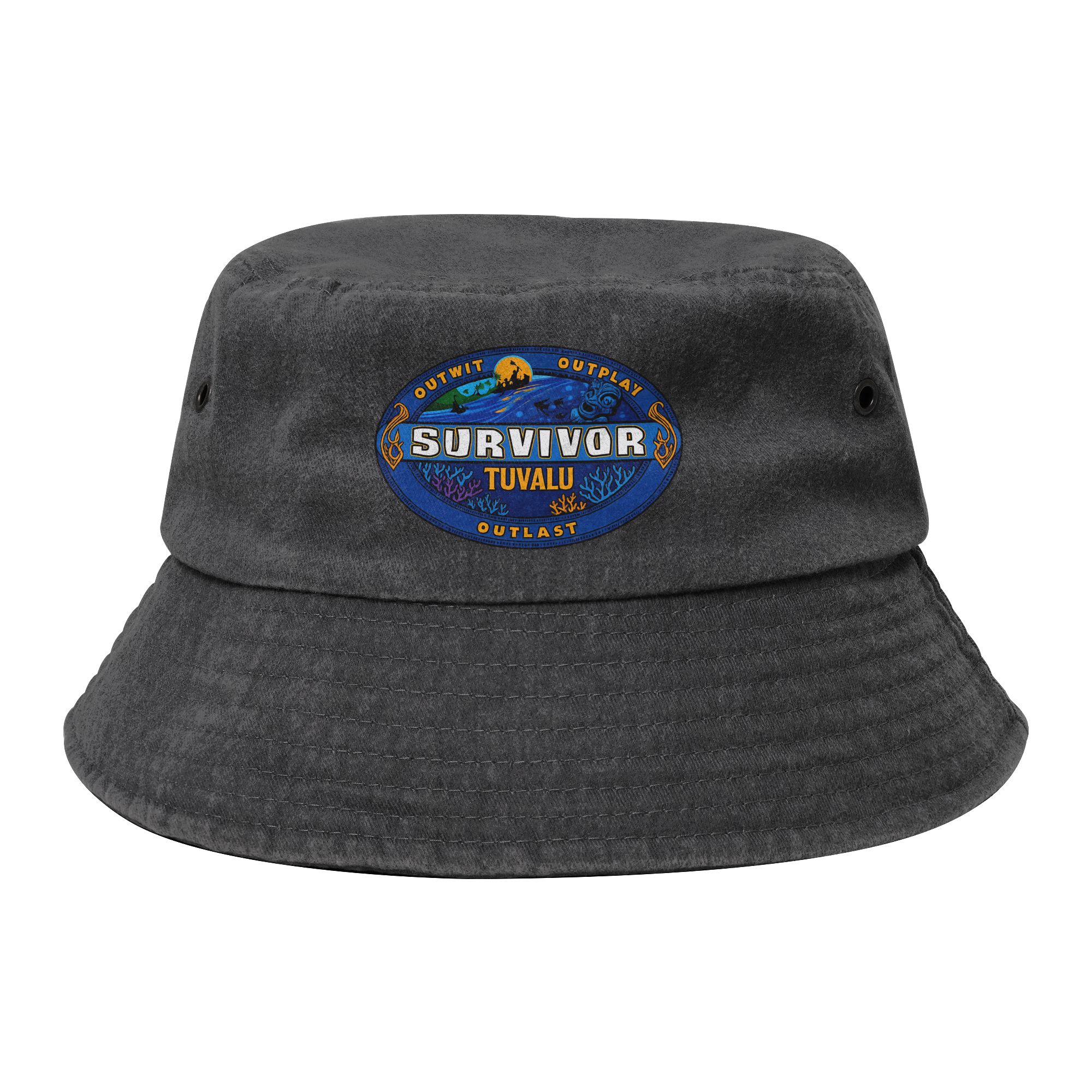 Outdoor Adventure Show - รายการโทรทัศน์เกมผจญภัย S-Survivors หมวกบักเก็ต ยูนิเซ็กส์ ผ้าฝ้ายแบบดิสเทรส หมวกกันแดด