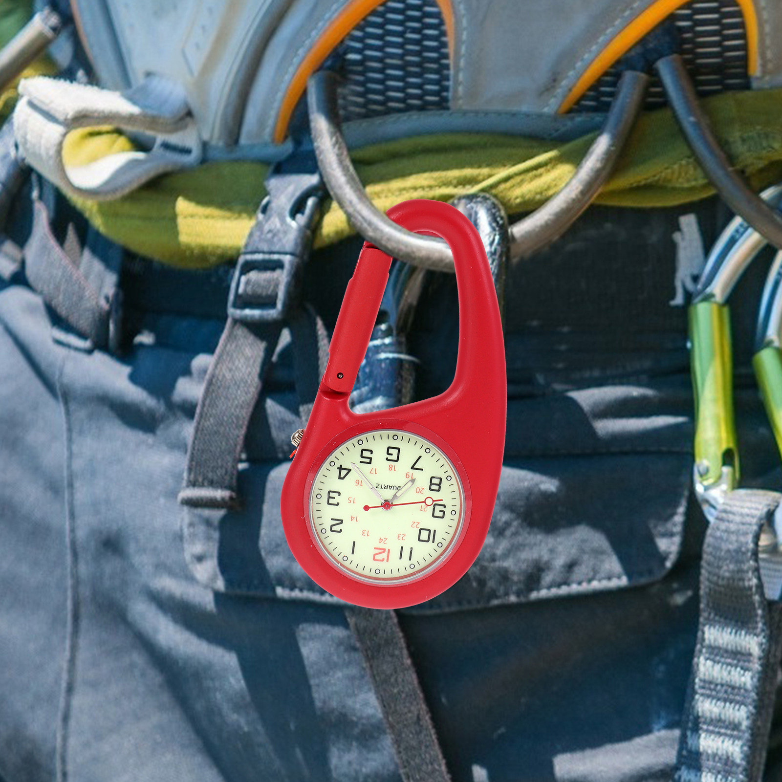 Outdoor Adventure Watches - นาฬิกาแบบคล้องสายคาดเอว 2 ชิ้น พร้อมคาราบิเนอร์แบบพกพา ตัวเรือนโลหะผสม หน้าปัดเรืองแสง